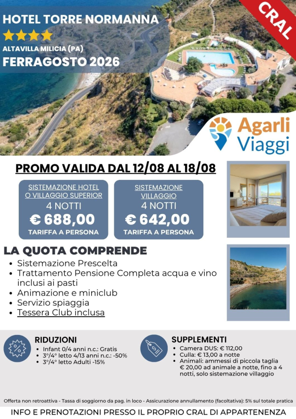 Hotel Torre Normanna**** - Altavilla Milicia (PA)       Ferragosto 2026