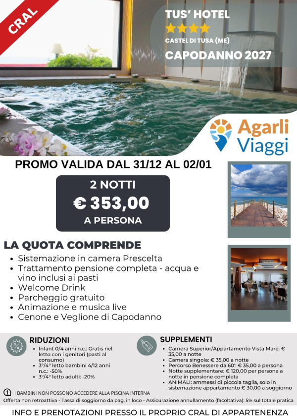 Tus' Hotel**** - Castel di Tusa (ME)   Capodanno 2027