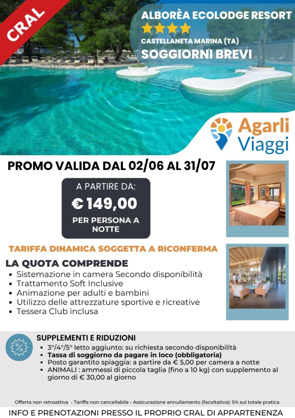 Albor&egrave;a Ecolodge Resort**** - Castellaneta Marina (TP)