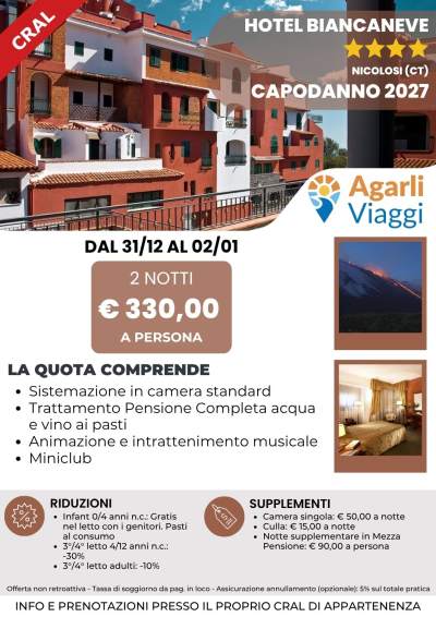 Hotel Biancaneve**** - Nicolosi (CT)    Capodanno 2027