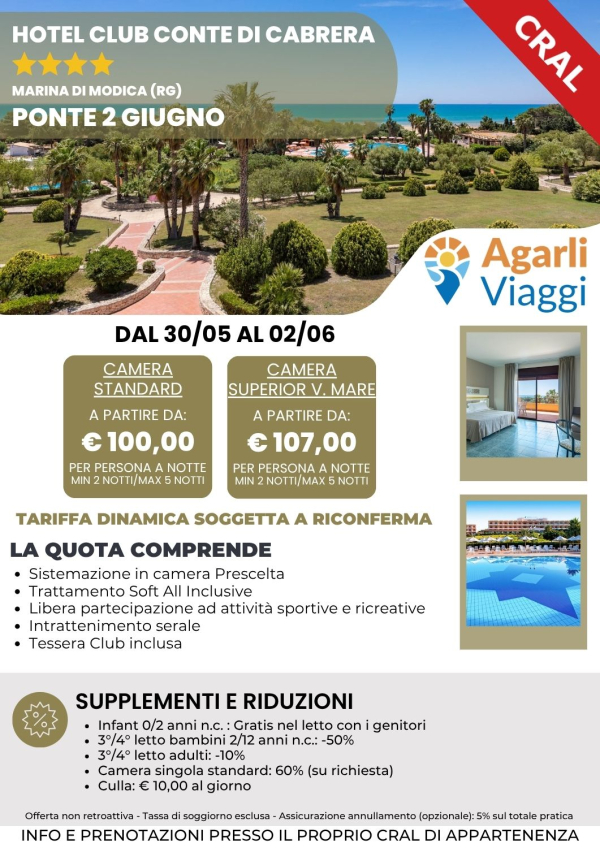 Hotel Club Conte di Cabrera**** - Marina di Modica (RG)     ponte 2 giugno