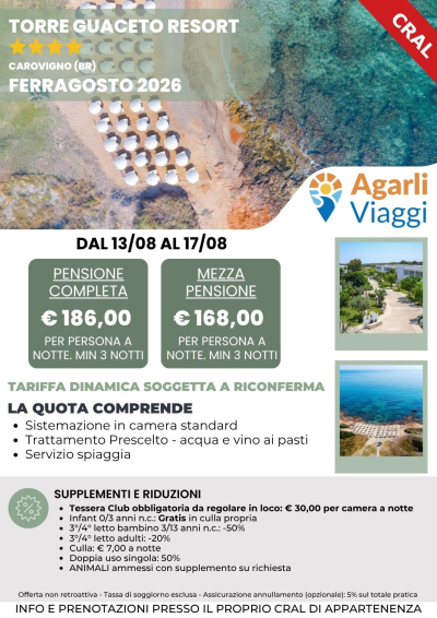 Torre Guaceto Resort**** - Carovigno (BR)            Ferragosto 2026