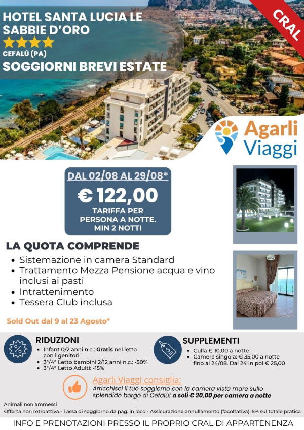 Hotel Santa Lucia Le Sabbie D'Oro**** - Cefal&ugrave; (PA)