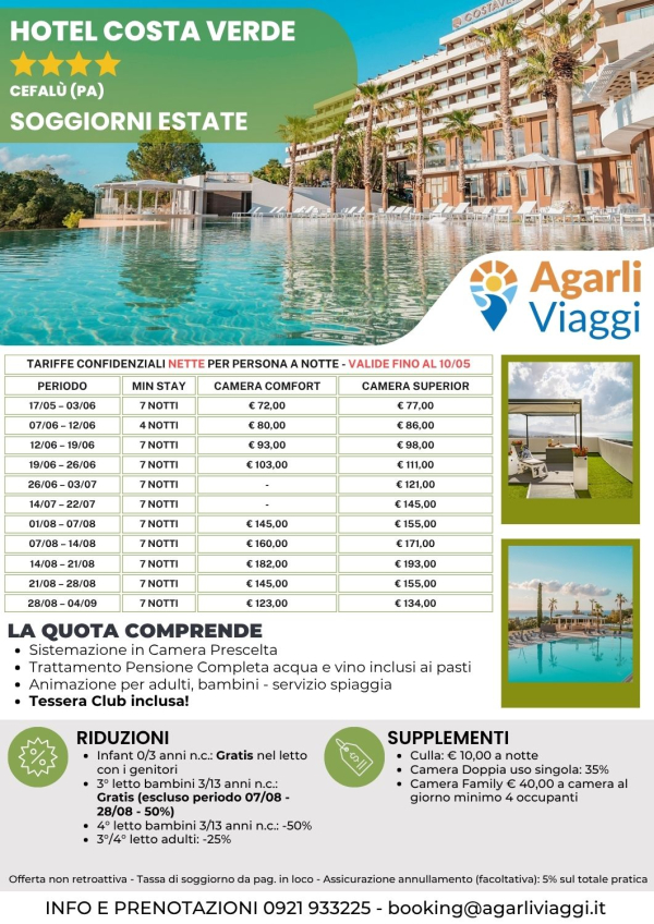 Hotel Costa Verde**** - Cefal&ugrave; (PA)