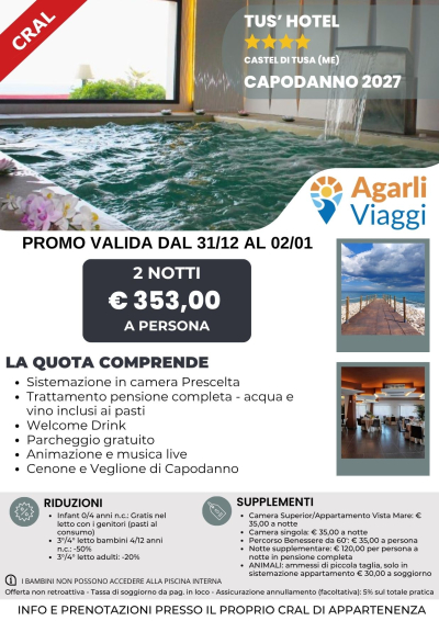 Tus' Hotel**** - Castel di Tusa (ME)   Capodanno 2027