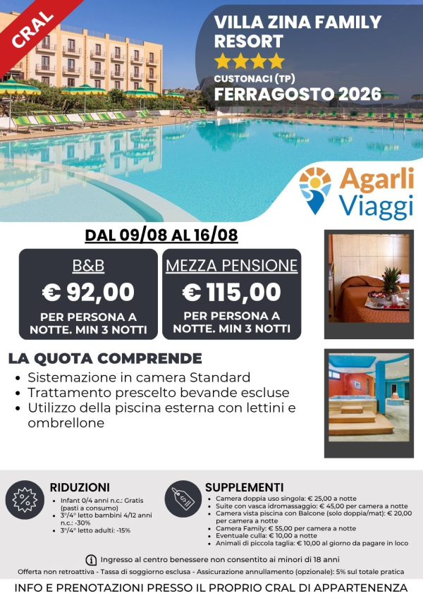 Villa Zina Family Resort**** - Custonaci (TP)   Ferragosto 2026