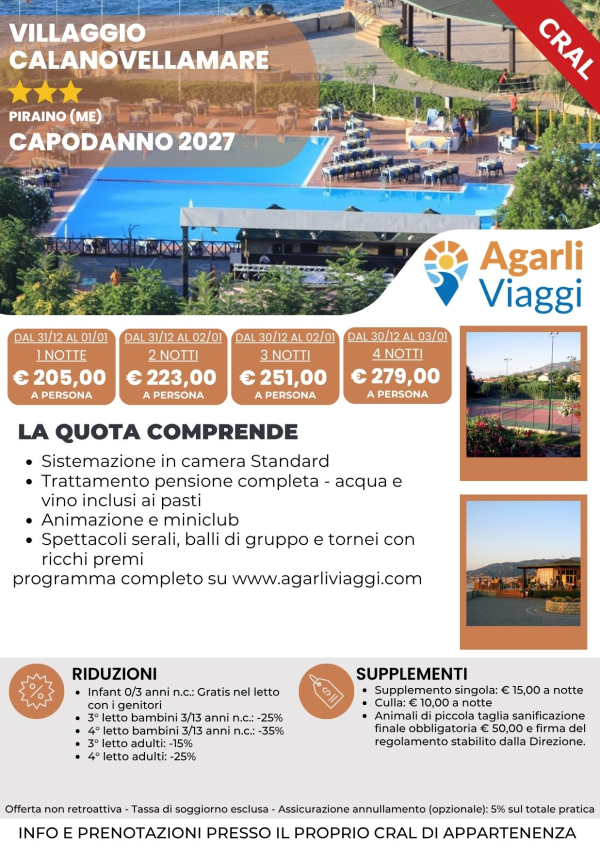 Villaggio Calanovellamare*** - Piraino (ME)   Capodanno 2027